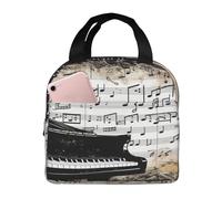 Entemne Borsa per il pranzo vintage con note musicali a forma di pianoforte per uomini, donne e bambini, borsa termica per il pranzo, piccola borsa termica a prova di perdite, per lavoro, picnic