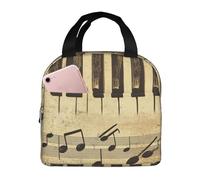 Entemne Borsa per il pranzo vintage con note musicali e tasti di pianoforte, per uomini, donne, bambini, isolata, piccola borsa termica a prova di perdite, per lavoro, picnic, scuola