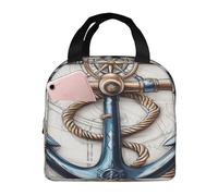 Entemne Borsa per il pranzo vintage con timone con ancora per uomini, donne e bambini, isolata, piccola borsa termica a prova di perdite, per lavoro, picnic, scuola