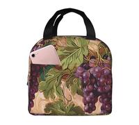 Entemne Borsa per il pranzo vintage con uva artistica per uomini donne bambini borsa termica per il pranzo piccola borsa termica a prova di perdite borse per pasti per lavoro picnic scuola