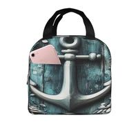 Entemne Borsa per il pranzo vintage in legno con ancora per uomini, donne e bambini, isolata, piccola borsa termica a prova di perdite, per lavoro, picnic, scuola