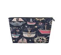 Entemne Borsa per il trucco a forma di nave nautica con ancora timone faro impermeabile in pelle PVC organizer cosmetico per donne ragazze portatile piccolo astuccio da viaggio per borsa regali da