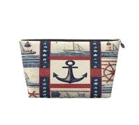 Entemne Borsa per il trucco a forma di nave nautica con ancora timone faro impermeabile in pelle PVC organizer cosmetico per donne ragazze portatile piccolo astuccio da viaggio per borsa regali da