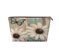 Entemne Borsa per il trucco Nave Timone verde mare impermeabile in pelle PVC Organizzatore cosmetico Donne Ragazze Portatile Piccolo Viaggio Toiletry Pouch per Borsa Palestra Regali, Retro Woden Grain