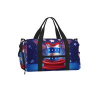 Entemne Borsa sportiva da palestra con motivo a stelle rosse e blu con scomparto per scarpe, borsa da viaggio leggera e resistente all'acqua, per fine settimana e notte, Red Blue Flag Hat 4 di luglio