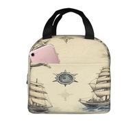 Entemne Borsa termica per il pranzo a forma di bussola marina retrò con barca a vela per uomini donne bambini borsa termica per il pranzo piccola borsa termica a prova di perdite per il lavoro picnic