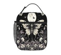 Entemne Borsa termica per il pranzo con motivo gotico, farfalla, luna, floreale, per bambini, uomini, donne, piccola borsa termica per il pranzo, impermeabile, a prova di perdite, per lavoro, picnic