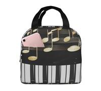 Entemne Borsa termica per il pranzo con note musicali dorate con tastiera di pianoforte per uomini donne bambini borsa termica per il pranzo piccola borsa termica a prova di perdite per il lavoro