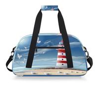 Entemne Borsone da viaggio per bambini con faro di mare, gabbiani, impermeabile, borsa sportiva da palestra leggera da viaggio per ragazzi e ragazze, borsa da viaggio per la notte