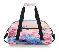 Entemne Borsone da viaggio per bambini con fiori blu rosa rose ortensie resistente all'acqua palestra borsa da viaggio leggero borsone da viaggio per ragazzi ragazze borsa da viaggio per la notte