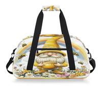 Entemne Borsone da viaggio per bambini con gnomo arcobaleno giallo ape fiori impermeabile borsa sportiva da palestra leggera borsone da viaggio per ragazzi ragazze borsa da viaggio per la notte borsa