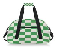 Entemne Borsone da viaggio per bambini, con griglia a scacchiera bianca e verde, impermeabile, borsa sportiva da palestra, leggera, da viaggio, per ragazzi e ragazze, borsa da viaggio per la notte