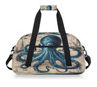 Entemne Borsone da viaggio per bambini con polpo blu vintage nave marina resistente all'acqua borsa sportiva da palestra leggera borsone da viaggio per ragazzi ragazze borsa da viaggio per la notte
