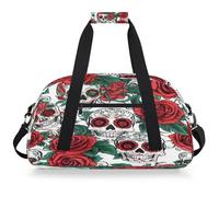 Entemne Borsone da viaggio per bambini con rose rosse e teschio, impermeabile, borsa sportiva da palestra, leggera, da viaggio, per ragazzi e ragazze, borsa da viaggio per la notte