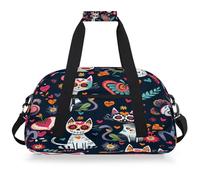 Entemne Borsone da viaggio per bambini divertente Day of The Dead Sugar Skull Cats Water Resistant Gym Sports Bag Lightweight Travel Duffel per ragazzi ragazze Carry On Pernottamento Weekender Bag