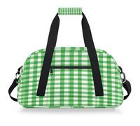 Entemne Borsone da viaggio per bambini, verde chiaro, con griglia di bufalo, impermeabile, borsa sportiva da palestra, leggera, da viaggio, per ragazzi e ragazze, borsa da viaggio per la notte