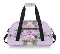 Entemne Borsone da viaggio per bambini vintage con rose viola pizzo floreale impermeabile borsa sportiva da palestra leggera borsone da viaggio per ragazzi ragazze borsa da viaggio per la notte borsa