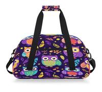 Entemne Borsone da viaggio per bambini viola gufo foglie uccello resistente all'acqua palestra borsa sportiva leggera borsone da viaggio per ragazzi ragazze borsa da viaggio per la notte borsa weekend