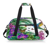 Entemne Borsone per bambini, con colibrì e orchidee e foglie di palma, impermeabile, borsa sportiva da palestra leggera da viaggio per ragazzi e ragazze, borsa da viaggio per la notte