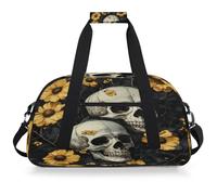 Entemne Borsone per bambini con teschi gotici fiori gialli resistente all'acqua borsa sportiva da palestra leggera borsone da viaggio per ragazzi ragazze borsa da viaggio per la notte borsa da weekend