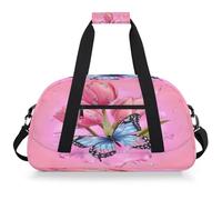 Entemne Borsone per bambini, con tulipani rosa, pittura a farfalla, resistente all'acqua, borsa sportiva da palestra leggera da viaggio per ragazzi e ragazze, borsa da viaggio per la notte