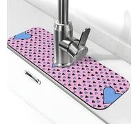 Entemne Carino Nero Blu Cuori Rosa Rubinetto Mat per Lavello Della Cucina Assorbente Splash Guard Drip Catcher Vassoio Rubinetto Drenaggio Pad Tap Mat per Bagno Contatore