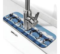 Entemne Carino Orcas Jumping Art Paitning Rubinetto Tappetino per Lavello da Cucina Assorbente Splash Guard Goccia Vassoio Rubinetto Drenaggio Pad Tap Mat per il bancone del bagno