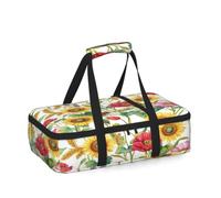 Entemne Casseruola isolata per piatti 9x13 cibo caldo freddo termico | Girasoli papaveri spighe di grano cottura piatto Carrier a tenuta stagna cibo borsa di trasporto con manici per riunione