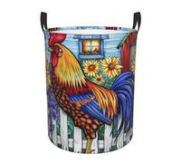 Entemne Cesto portabiancheria pieghevole con gallo e girasoli, piccolo cesto portabiancheria con manici, portatile, per bagno, dormitorio, cameretta dei bambini