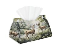 Entemne Contenitore rettangolare per fazzoletti con cervi e foreste, copertura lunga in pelle sintetica per il viso, organizer per carta facciale, per auto, ufficio, cucina, bagno