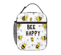 Entemne Cute Bee Happy Quote Borsa per il pranzo per bambini, uomini e donne, borsa termica per il pranzo, piccola borsa termica resistente all'acqua, a prova di perdite, per lavoro, picnic, scuola