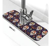 Entemne Day of The Dead Sugar Skull Floral Faucet Mat per lavello da cucina assorbente paraspruzzi vassoio raccogli gocce rubinetto tappetino per rubinetto tappetino per bagno