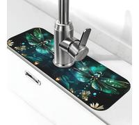 Entemne Fantsy Libellula Art Rubinetto Tappetino per Lavello da Cucina Assorbente Splash Guard Drip Catcher Vassoio Rubinetto Drenaggio Pad Tap Mat per il bancone del bagno