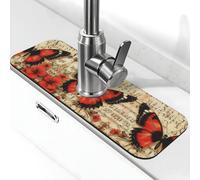 Entemne Farfalla Musica Stave Rubinetto Mat per Lavello da Cucina Assorbente Splash Guard Drip Catcher Vassoio Rubinetto Drenaggio Pad Tap Mat per Bagno Contatore
