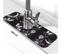 Entemne Farfalle Viola Flowera Luna Rubinetto Tappetino per Lavello da Cucina Assorbente Splash Guard Drip Catcher Vassoio Rubinetto Drenaggio Pad Tap Mat per il bancone del bagno