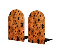 Entemne Fermalibri in legno arancione con ragnatele di Halloween, 1 paio di fermalibri antiscivolo a forma di L, con base in metallo, resistenti, fermalibri decorativi per scaffali, ufficio, scuola