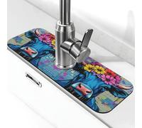 Entemne Fiori colorati Mucca Bovini Rubinetto Mat per Lavello Della Cucina Assorbente Splash Guard Drip Catcher Vassoio Rubinetto Drenaggio Pad Tap Mat per Bagno Contatore