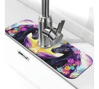Entemne Floreale Cavallo Nero Colorato Rubinetto Tappetino per Lavello Della Cucina Assorbente Splash Guard Drip Catcher Vassoio Rubinetto Drenaggio Pad Tap Mat per Bagno Contatore