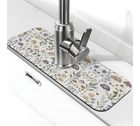 Entemne Funghi Fiori di campo Piante Rubinetto Tappetino per Lavello da Cucina Assorbente Splash Guard Drip Catcher Vassoio Rubinetto Drenaggio Pad Tap Mat per il bancone del bagno
