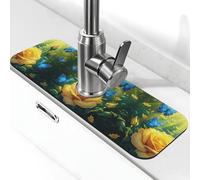 Entemne Giallo Rosa Blu Farfalla Rubinetto Tappetino per Lavello da Cucina Assorbente Splash Guard Goccia Catcher Vassoio Rubinetto Drenaggio Pad Tap Mat per Bagno Contatore