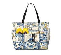 Entemne Grande borsa da spiaggia con cerniera a righe blu, conchiglie, balene, faro, impermeabile, a prova di sabbia, borsa da spiaggia pieghevole, borsa da nuoto per donne, viaggi, vacanze, palestra
