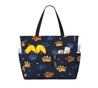 Entemne Grande borsa da spiaggia con cerniera blu iris fiori impermeabile sabbia borsa da spiaggia pieghevole borsa da nuoto per donne viaggio vacanza palestra piscina caravan, Stampe di zampe di