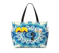 Entemne Grande borsa da spiaggia con cerniera blu navy ancora impermeabile a prova di sabbia borsa da spiaggia pieghevole borsa da nuoto per donne viaggio vacanza palestra piscina caravan, Mandala blu