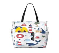 Entemne Grande borsa da spiaggia con cerniera blu navy ancora impermeabile a prova di sabbia borsa da spiaggia pieghevole borsa da nuoto per donne viaggio vacanza palestra piscina caravan, Balena del