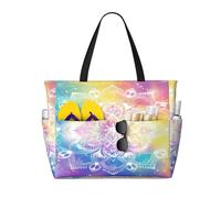 Entemne Grande borsa da spiaggia con cerniera blu navy ancora impermeabile a prova di sabbia borsa da spiaggia pieghevole borsa da nuoto per donne viaggio vacanza palestra piscina caravan, Mandala