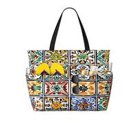 Entemne Grande borsa da spiaggia con cerniera blu navy ancora impermeabile a prova di sabbia borsa da spiaggia pieghevole borsa da nuoto per donne viaggio vacanza palestra piscina caravan, Piastrelle