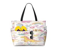Entemne Grande borsa da spiaggia con cerniera carina arcobaleno dinosauri impermeabile sabbia borsa da spiaggia pieghevole borsa da nuoto per donne viaggio vacanza palestra piscina caravan, Simpatico