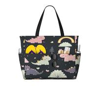 Entemne Grande borsa da spiaggia con cerniera carina arcobaleno dinosauri impermeabile sabbia borsa da spiaggia pieghevole borsa da nuoto per donne viaggio vacanza palestra piscina caravan, Simpatico
