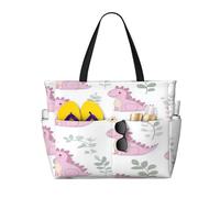 Entemne Grande borsa da spiaggia con cerniera carina arcobaleno dinosauri impermeabile sabbia borsa da spiaggia pieghevole borsa da nuoto per donne viaggio vacanza palestra piscina caravan, Simpatico