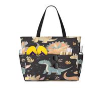 Entemne Grande borsa da spiaggia con cerniera carina arcobaleno dinosauri impermeabile sabbia borsa da spiaggia pieghevole borsa da nuoto per donne viaggio vacanza palestra piscina caravan, Simpatico